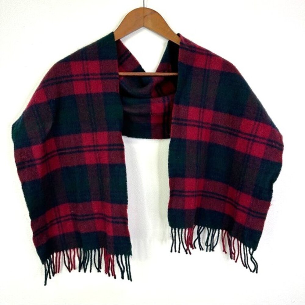 Lambswool Lindsey Tartan Fringe Scarf‎ Red Green 11.75" x 58"
